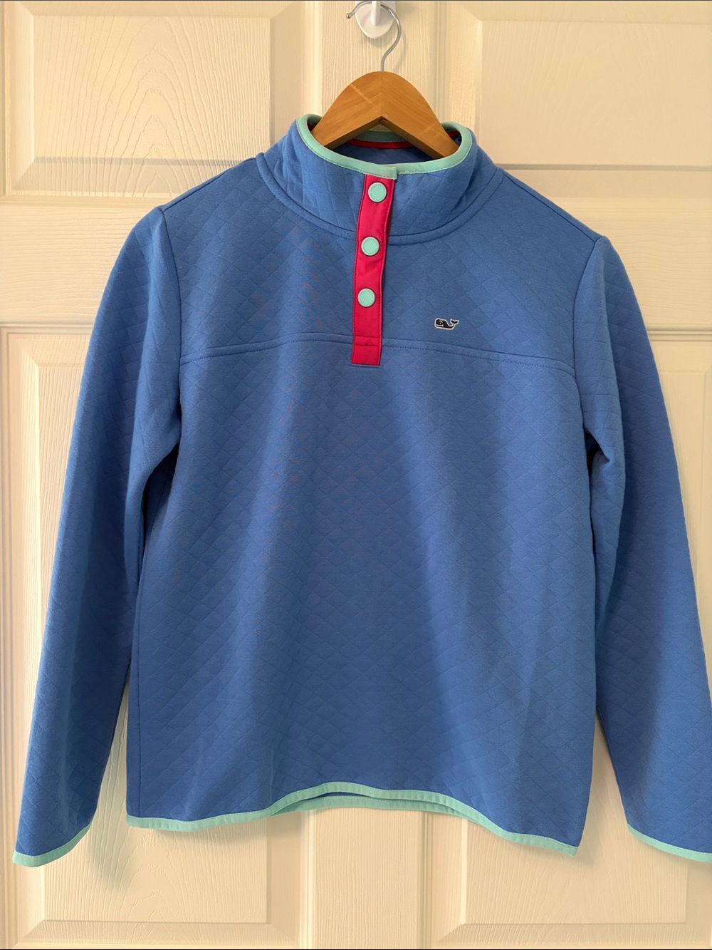 Vineyard Vines Light Blue Quilted Pullover with Pink Placket
